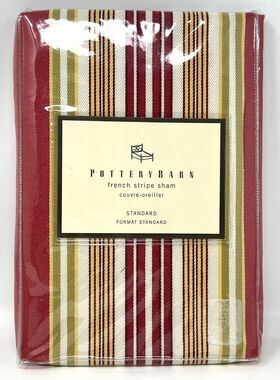 Pottery Barn French Stripe Red Multi Standard Sham COTTON TWILL New In Package